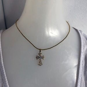 Gold Colored Cross Costume Jewelry Necklace